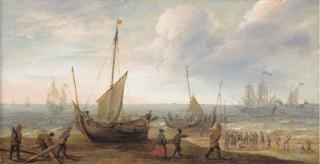 Adam Willaerts - A coastal view with fisherfolk
