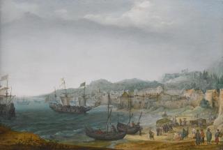 Adam Willaerts - A Fortified Coastal Town With Fishermen Unloading Their Catch And Larger Vessels Offshore