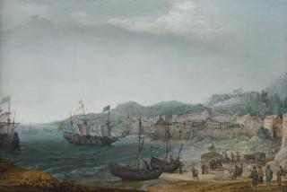 Adam Willaerts - A Fortified Coastal Town With Fishermen Unloading Their Catch And Larger Vessels Offshore