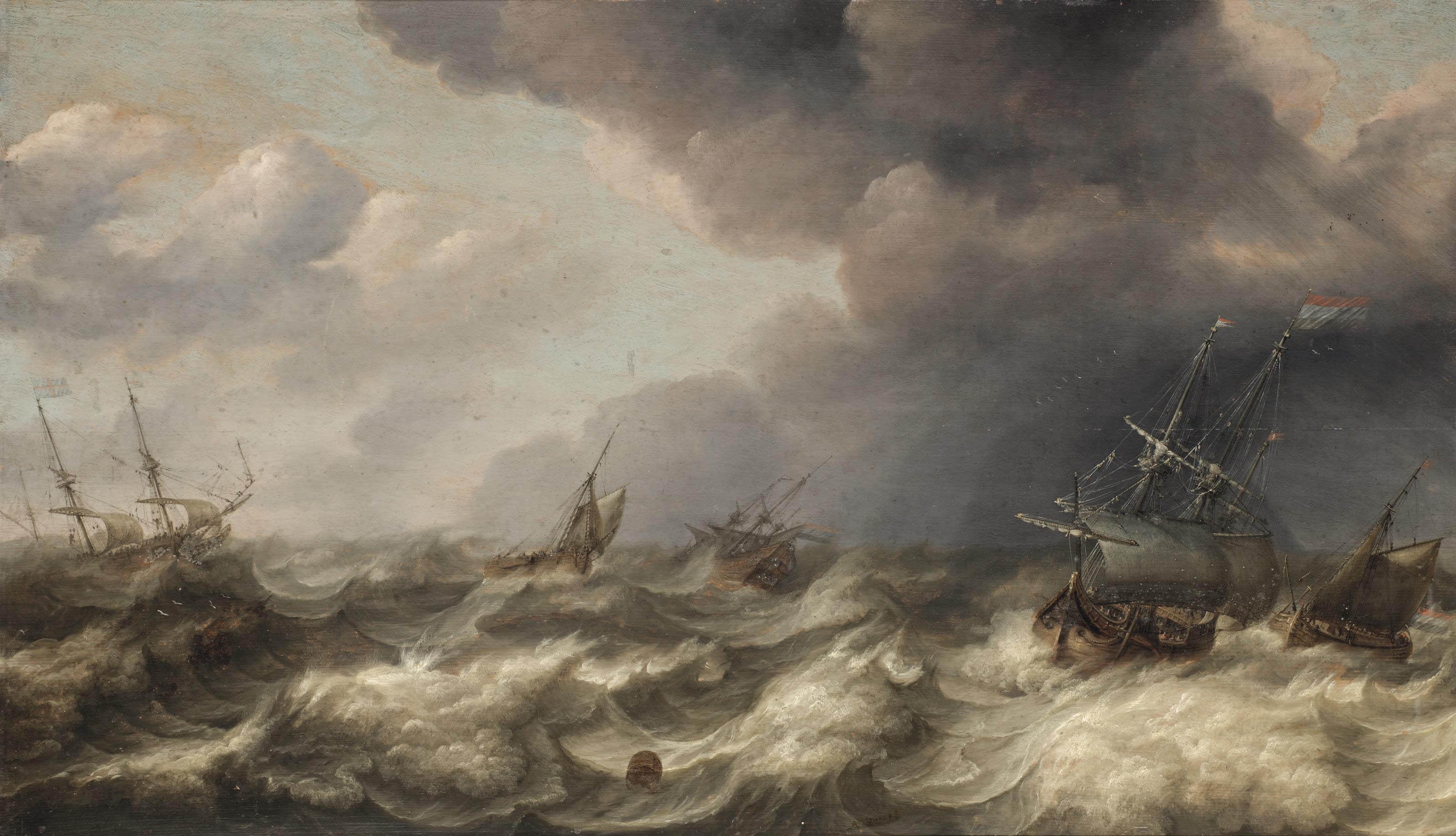 Adam Willaerts - Dutch and English ships in choppy waters