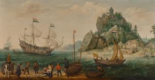Adam Willaerts - Dutch vessels and fishermen on a rocky coast