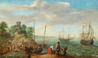 Adam Willaerts - Strandansicht mit Fischern und holländischen Schiffen