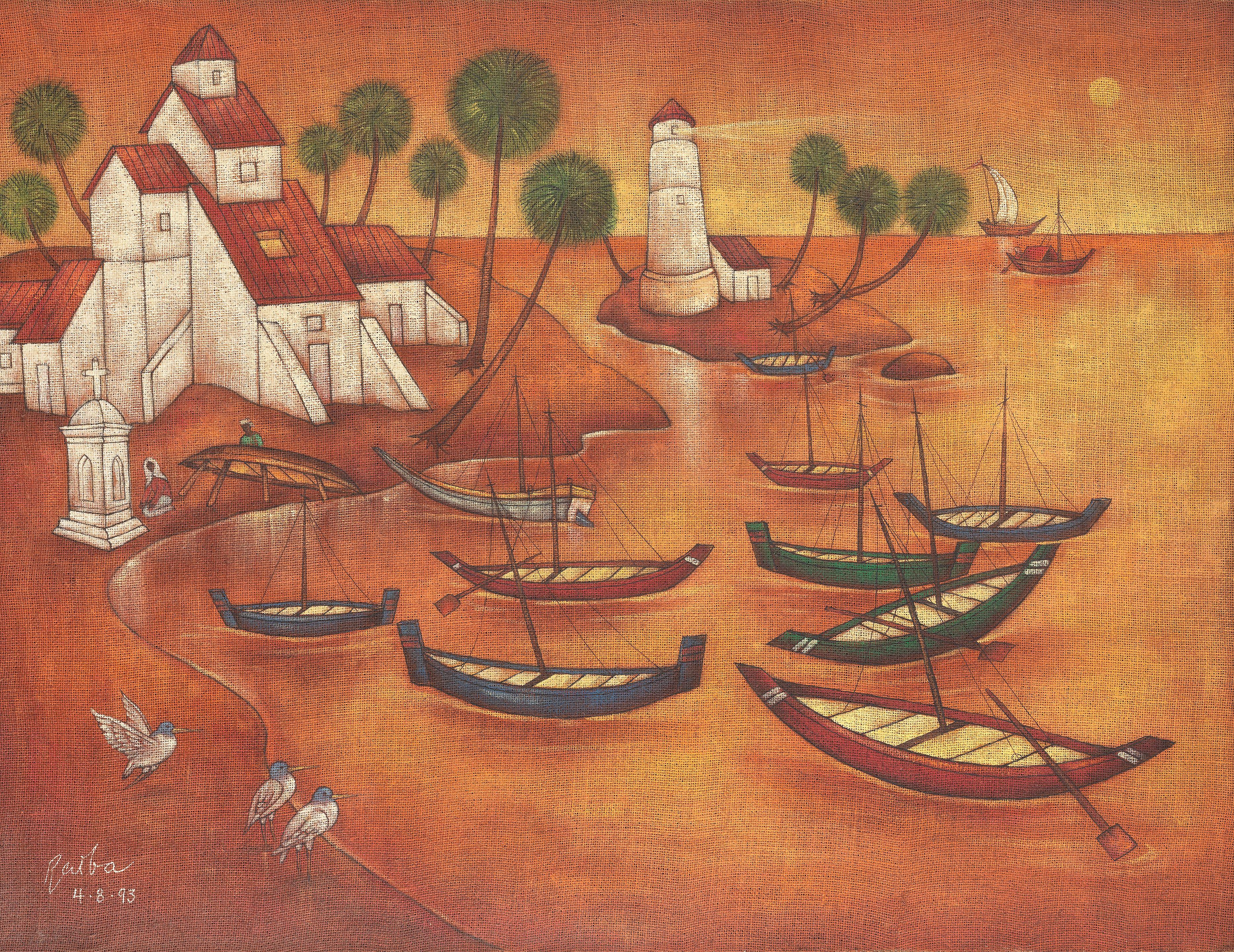 Adbul Aziz Raiba - Untitled (Landscape with boats)