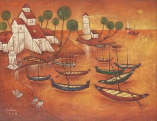 Adbul Aziz Raiba - Untitled (Landscape with boats)