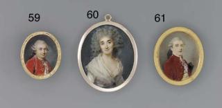 Adélaïde Labille-Guiard - A gentleman, in red velvet coat with gold embroidery, white waistcoat and lace cravat, powdered hair en queue