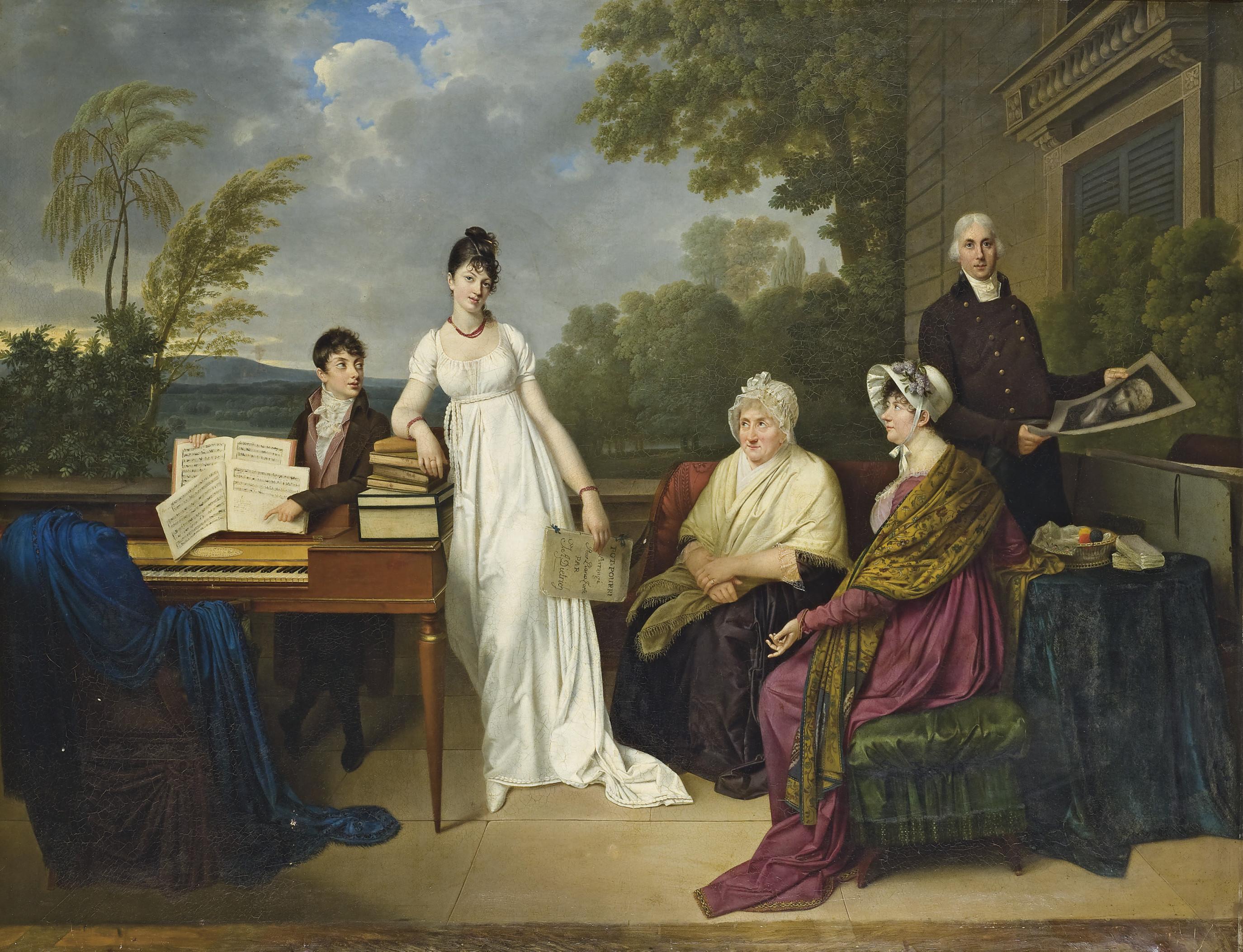 Adele Romany - Portrait de la famille de l\'artiste posant devant le château de Juilly