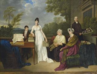 Adele Romany - Portrait de la famille de l\'artiste posant devant le château de Juilly