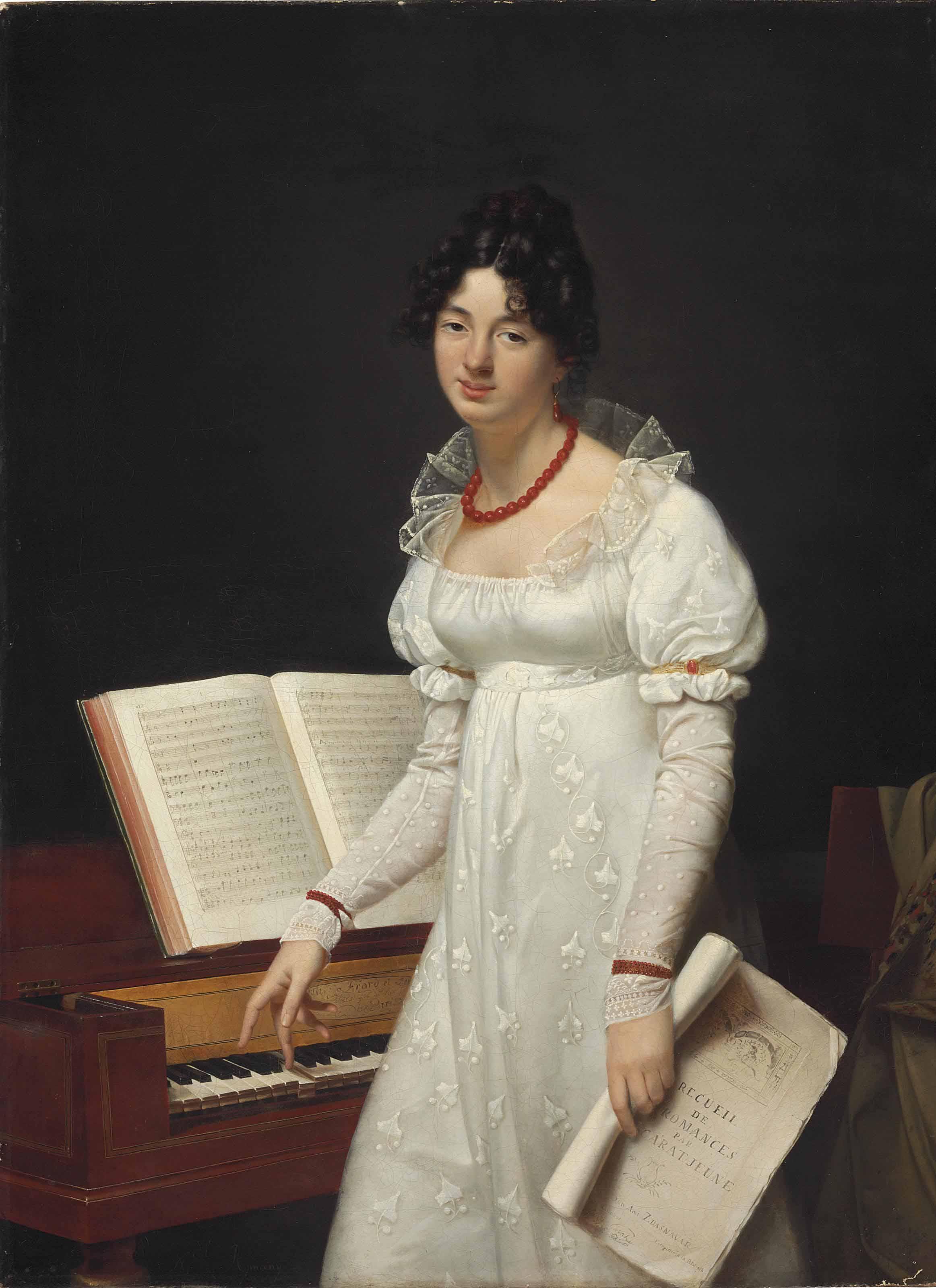 Adèle Romany - Portrait Of A Lady, Three-Quarter Length, At A Pianoforte Holding A Manuscript