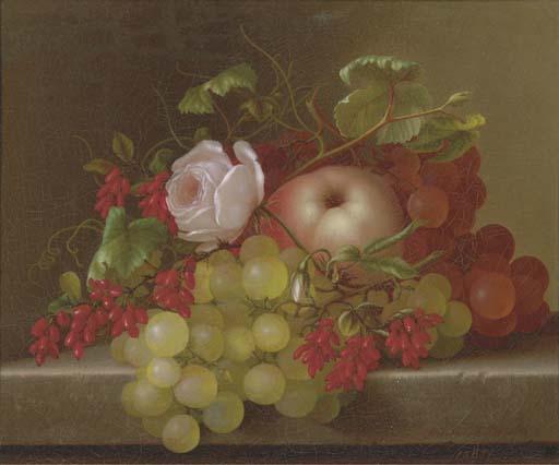 Adelheid Dietrich - Still Life With Peach, Grapes And Rosehips