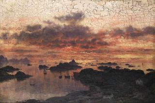 Adelsteen Normann - A coastal landscape at sunset