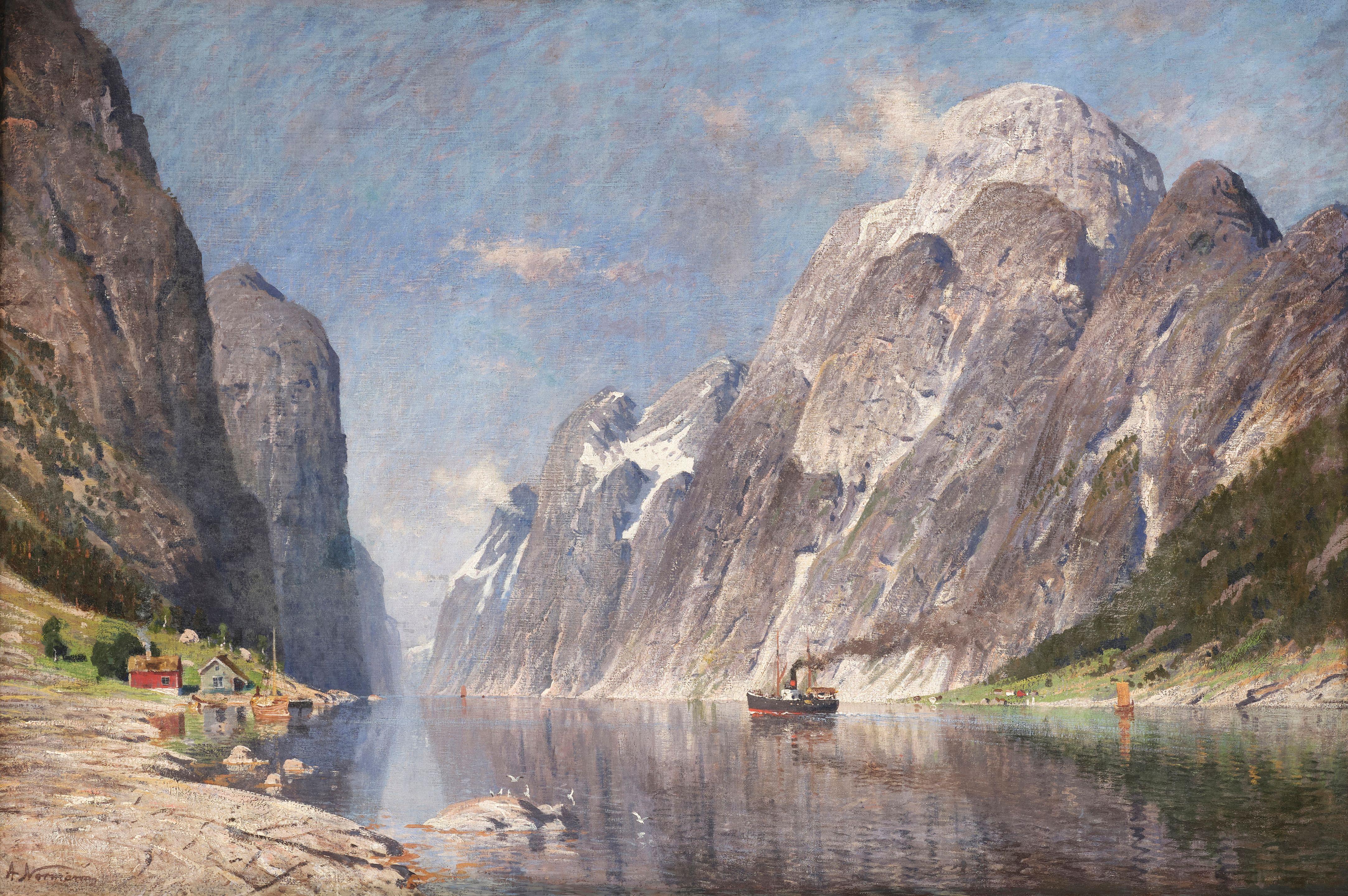 Adelsteen Normann - Boating in a wintery Fjord