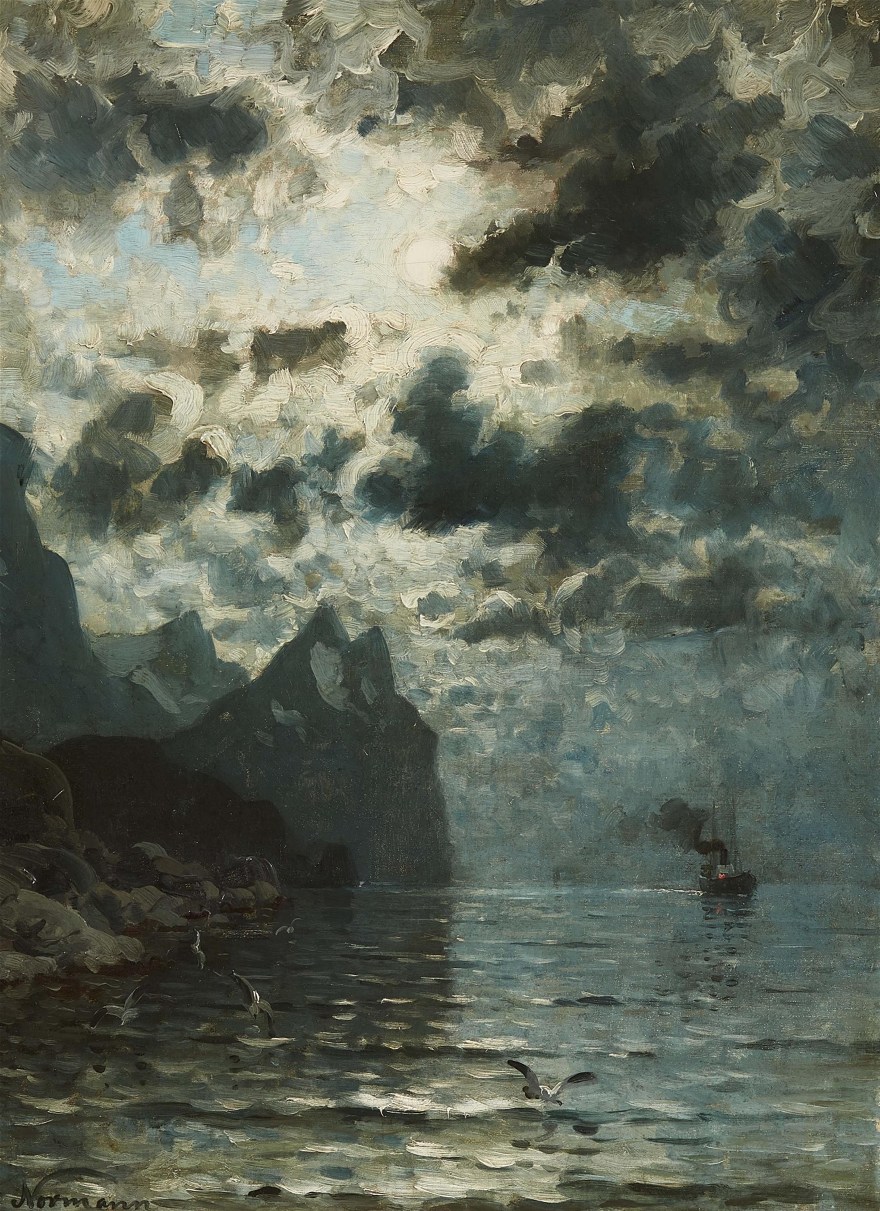 Adelsteen Normann - Fjordlandschaft bei Mondschein