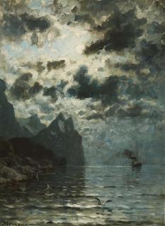Adelsteen Normann - Fjordlandschaft bei Mondschein