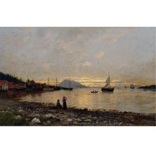 Adelsteen Normann - Norwegian Sunset By A Rocky Shore