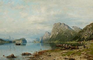 Adelsteen Normann - Warten auf das Fährboot im norwegischen Sognefjord.