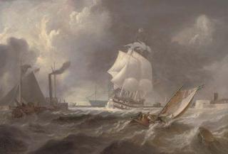 Admiral Richard Brydges Beechey - A two-decker emerging from Portsmouth harbour into rough waters