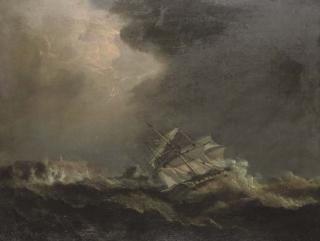 Admiral Richard Brydges Beechey - His Majesty\'s frigate Fisgard, Captain T. Byam Martin, on a lee shore weathering Ushant at 8.00 a.m. on 16th January 1801, whilst stationed off the French coast as part of Sir John Borlase Warren\'s fleet