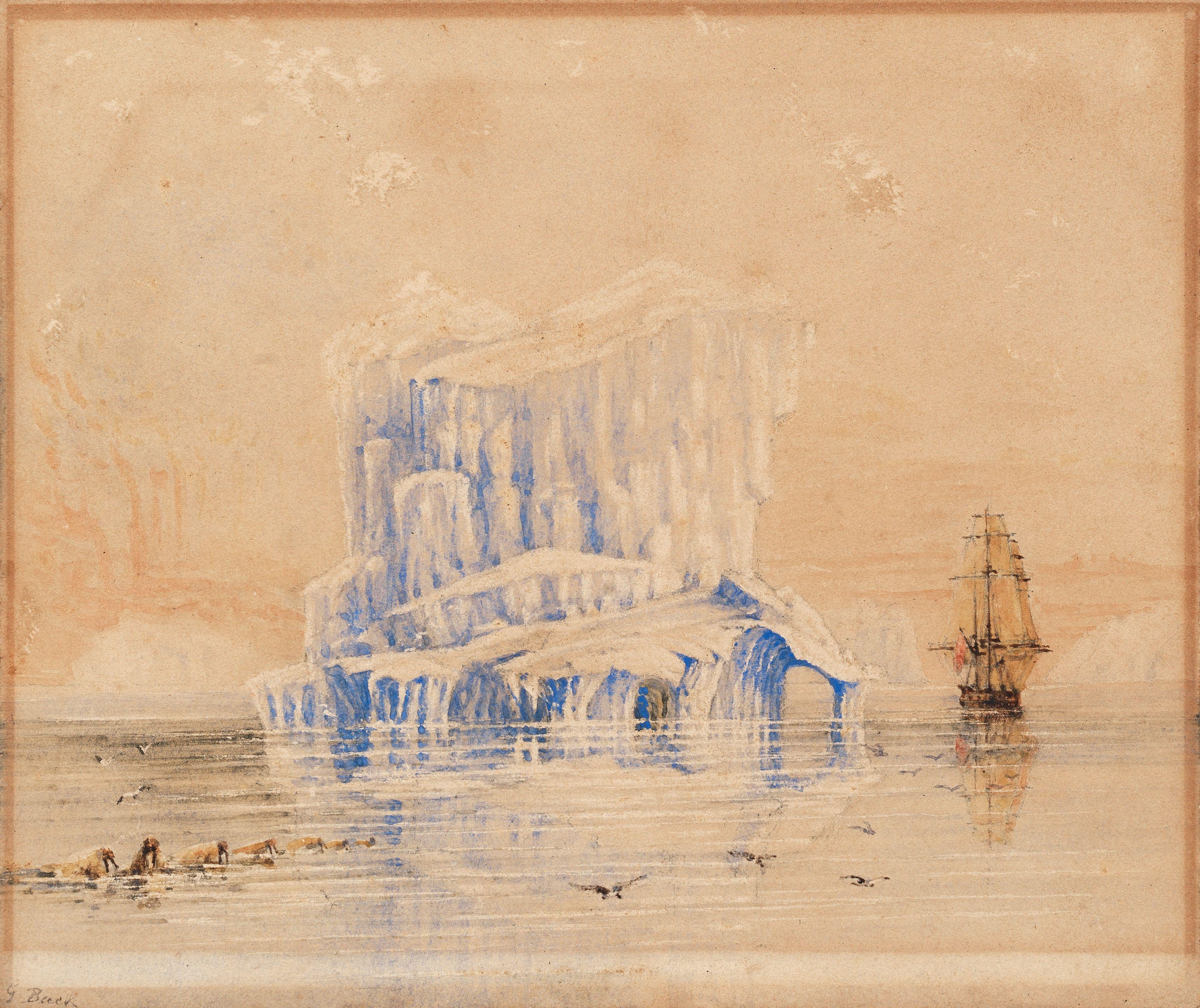 Admiral Sir George Back - HMS Terror off a spectacular iceberg, believed to be in the Davis Strait, between Canada and Greenland unframed