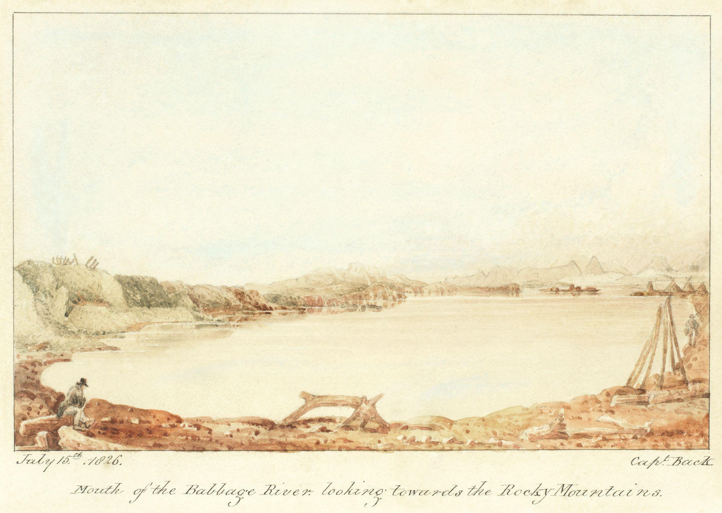 Admiral Sir George Back - \'Mouth of the Babbage River looking towards the Rocky Mountains\' unframed
