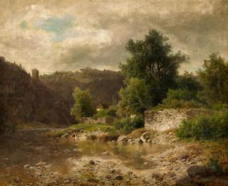 Adolf Chwala - Flußlandschaft mit Ausblick auf eine Burg