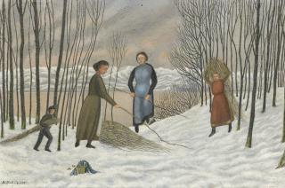 Adolf Dietrich - Frauen Und Kinder, Holz Sammelnd Im Schnee, 1937