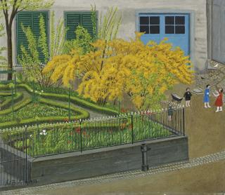 Adolf Dietrich - Gartenecke Mit Gelbem Busch, 1932