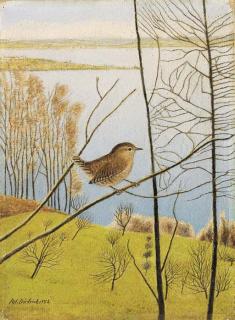 Adolf Dietrich - Landschaft mit Zaunkönig, 1952