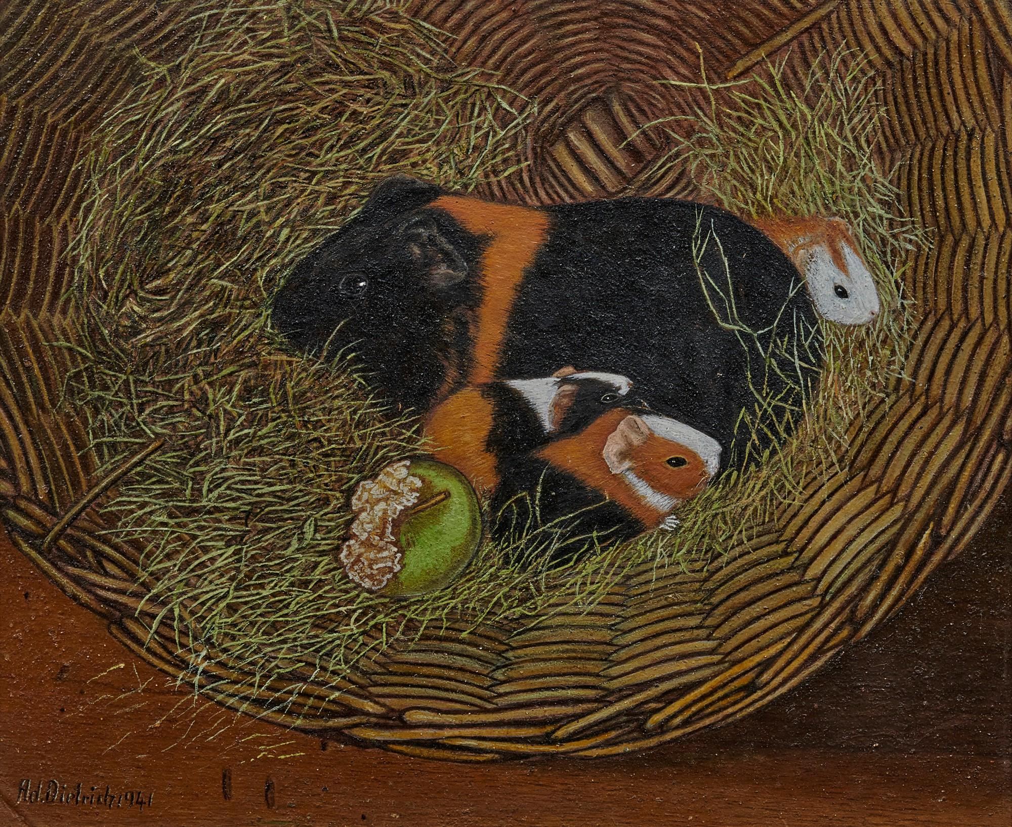 Adolf Dietrich - Meerschweinchen in einer Zaine, 1941