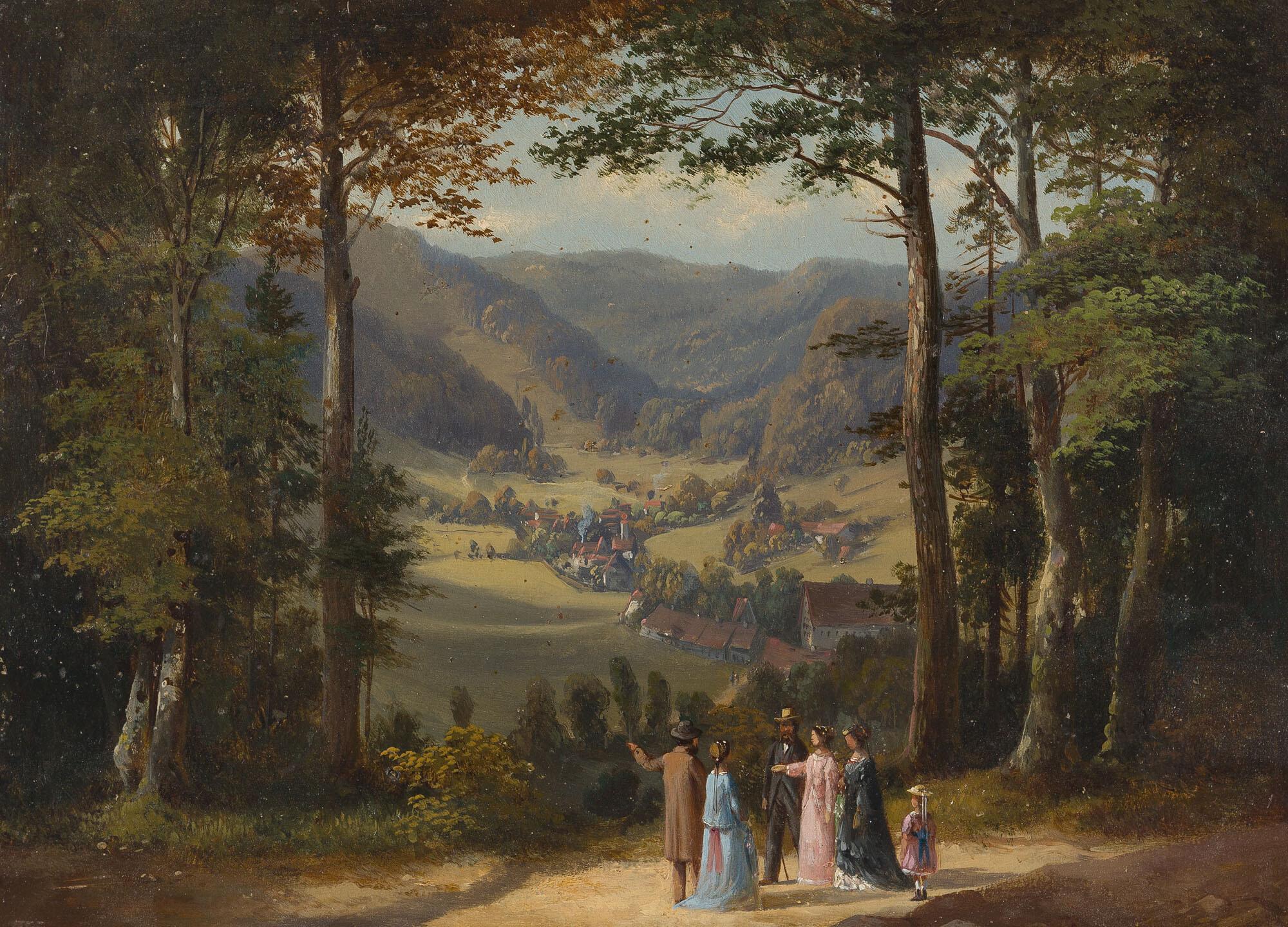 Adolf Dressler - Ein Waldspaziergang mit Blick in ein schlesisches Tal.