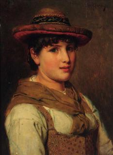 Adolf Eberle - A portrait of a young lady, half-length, wearing a hat