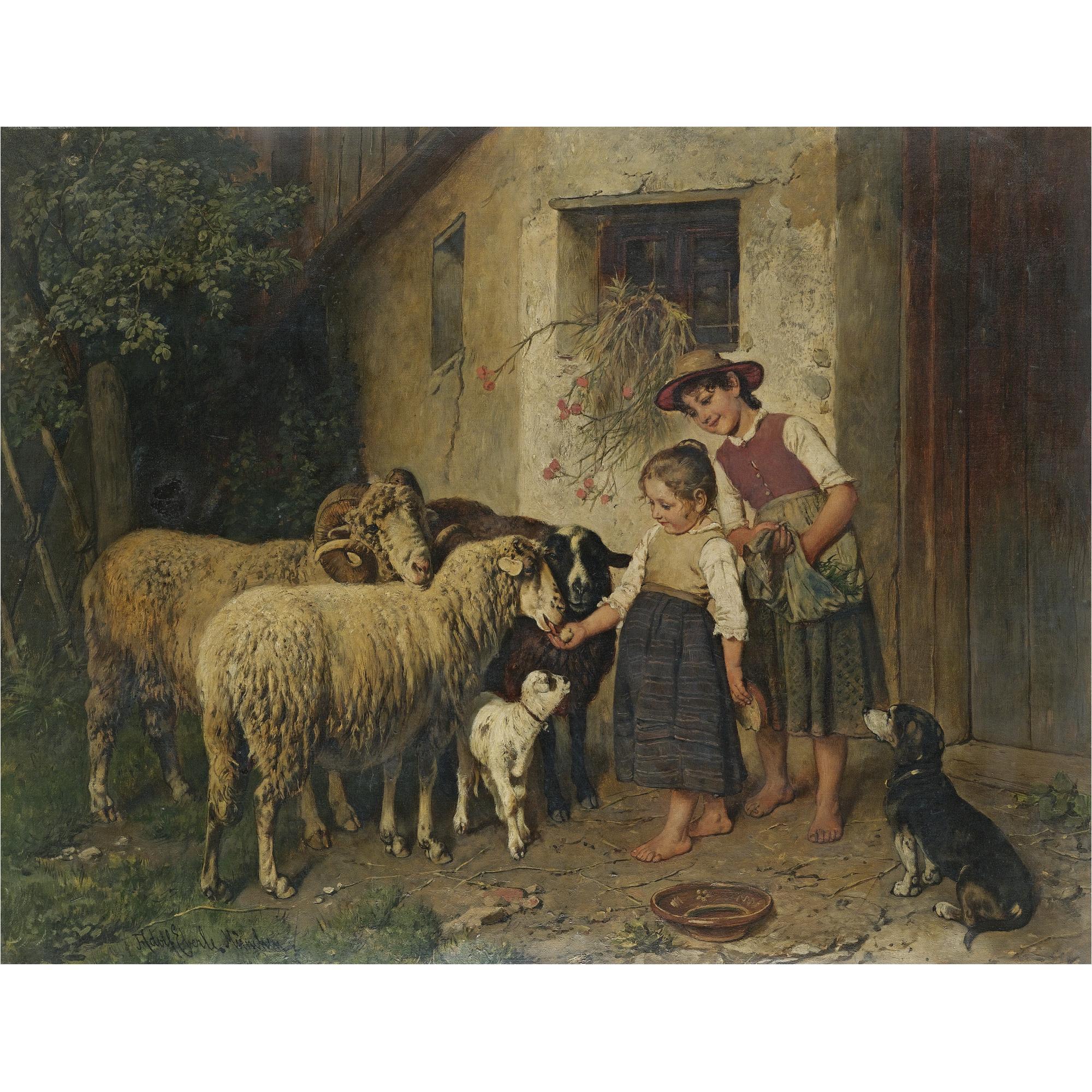 Adolf Eberle - German Bei Den Schafen (Feeding The Sheep) 