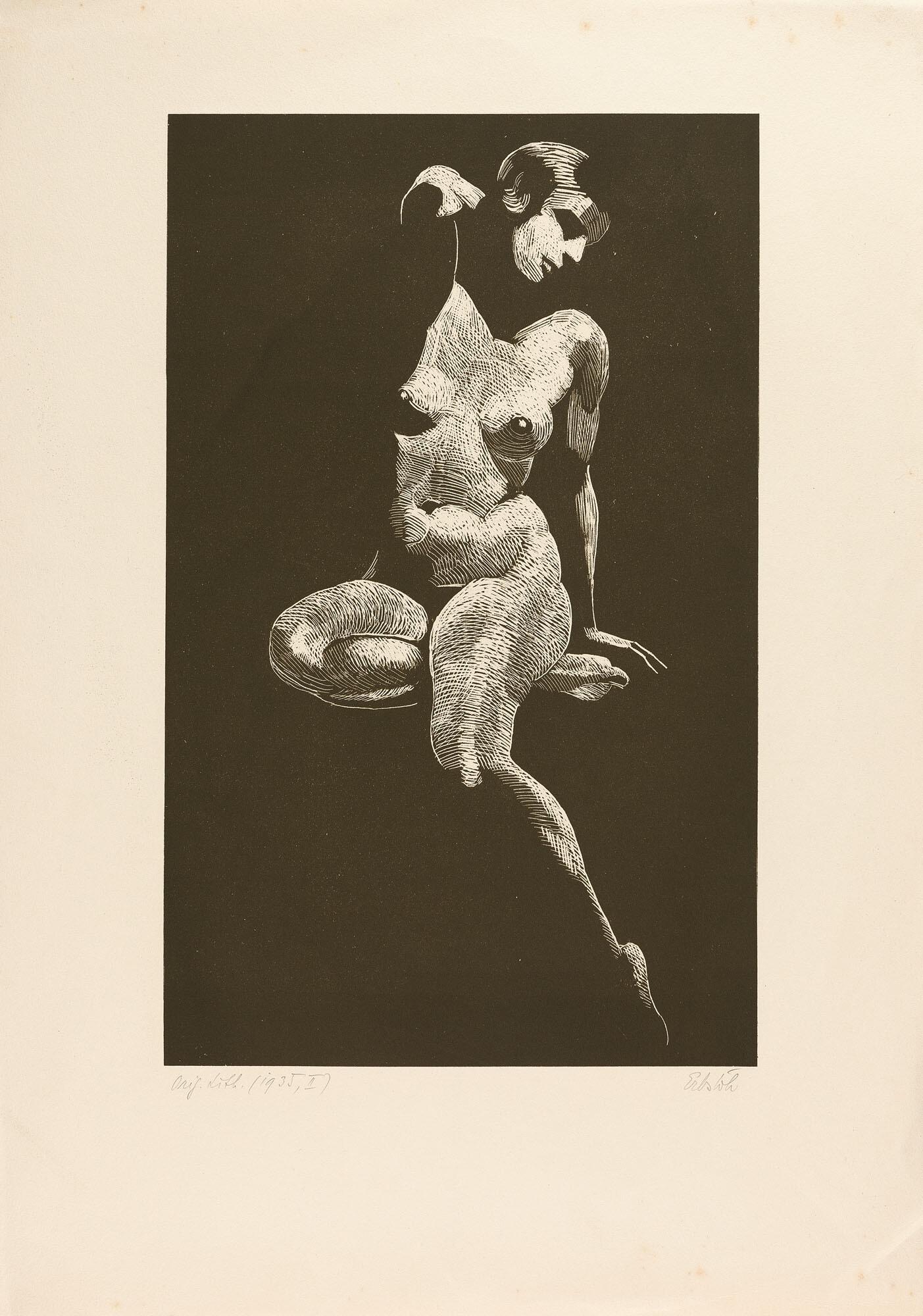 Adolf Erbslöh - Sitzender weiblicher Akt von vorne.