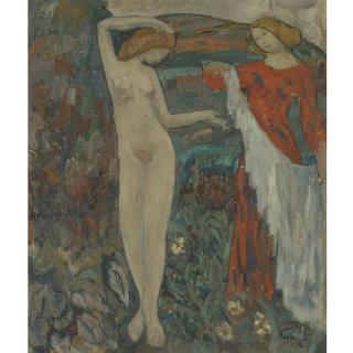 Adolf Feder - Russian Symbolist Composition With Nude