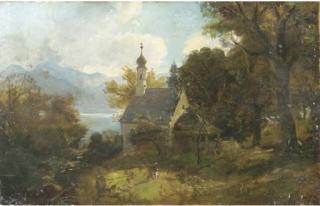 Adolf Heinrich Lier - A chapel on a wooded hillside
