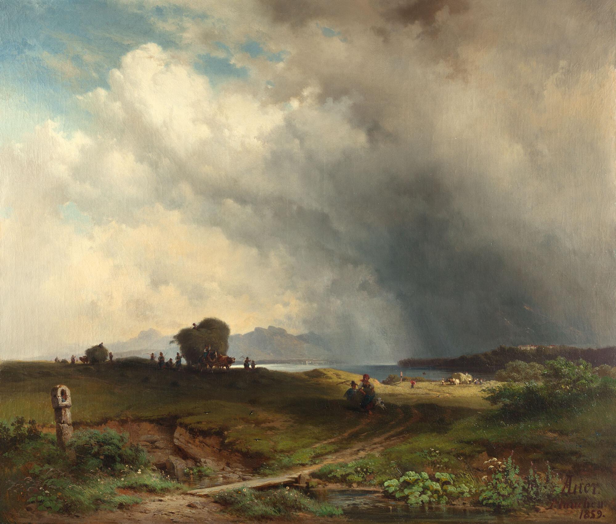 Adolf Heinrich Lier - Landschaft mit Heuernte.