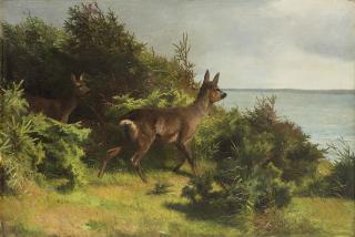 Adolf Heinrich Mackeprang - Paesaggio con cerbiatti