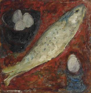 Adolf Herbst - Stillleben mit Fisch und Eier
