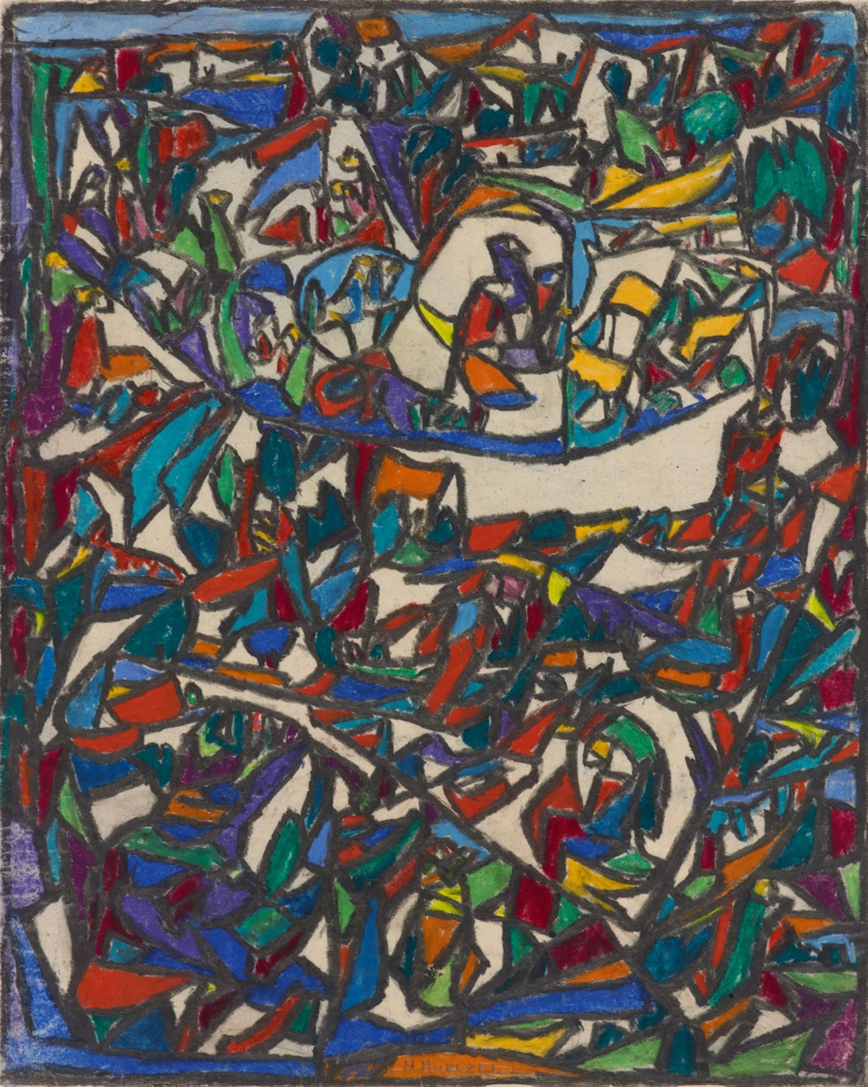 Adolf Hölzel - Komposition (Figurengruppe mit Häusern)