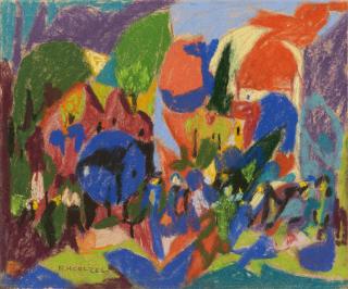 Adolf Hoelzel - Ohne Titel (Bergdorf mit Figurengruppe)