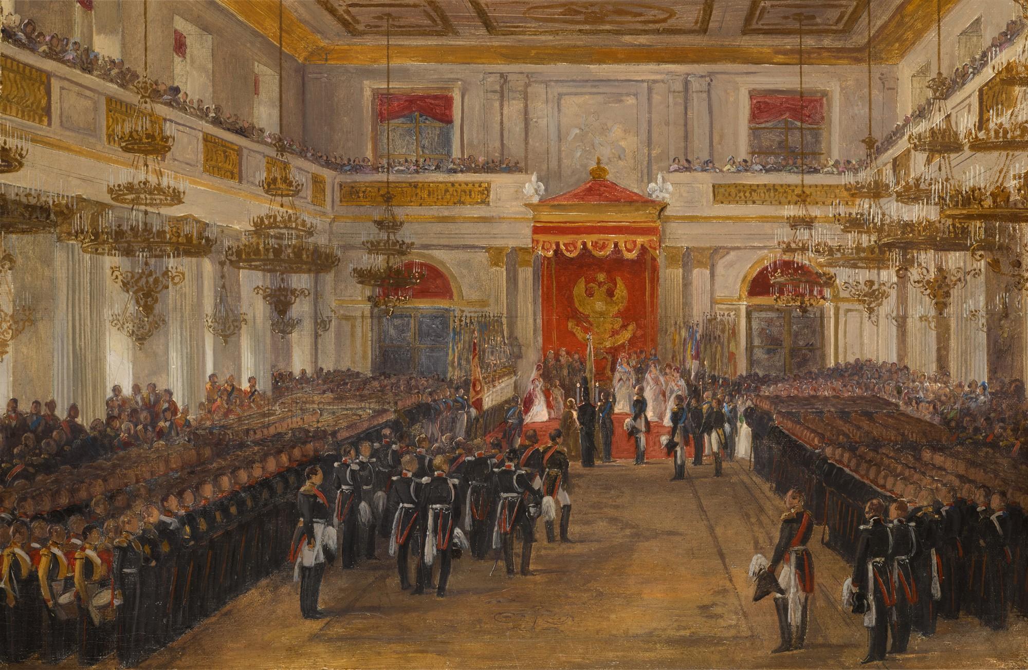 Adolf Ignatevich Ladurner - Grand Duke Konstantin Nikolaevich Taking an Oath of Allegiance in the Georgievsky Hall in the Winter Palace, 8th September 1843