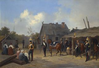 Adolf Ignatevich Ladurner - Soldiers Bivouacking In A Village