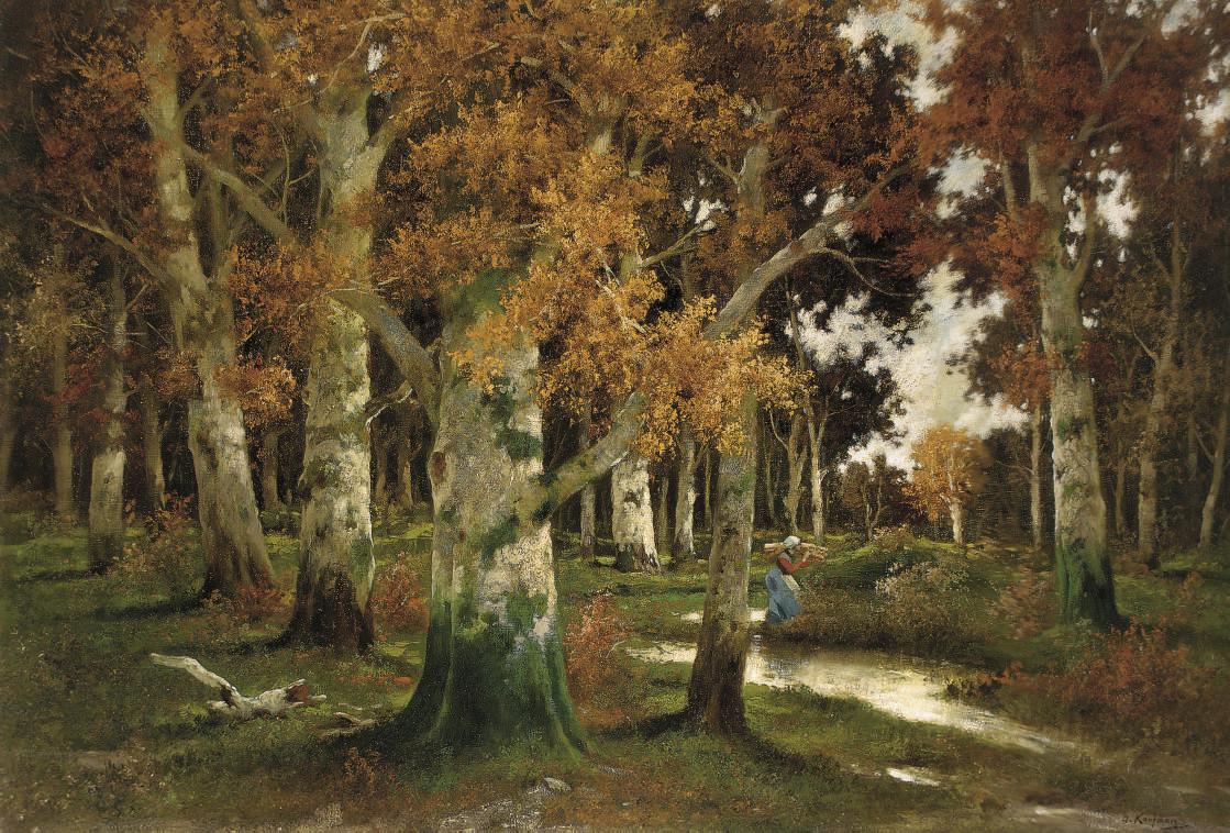 Adolf Kaufmann - A faggot gatherer crossing a forest stream