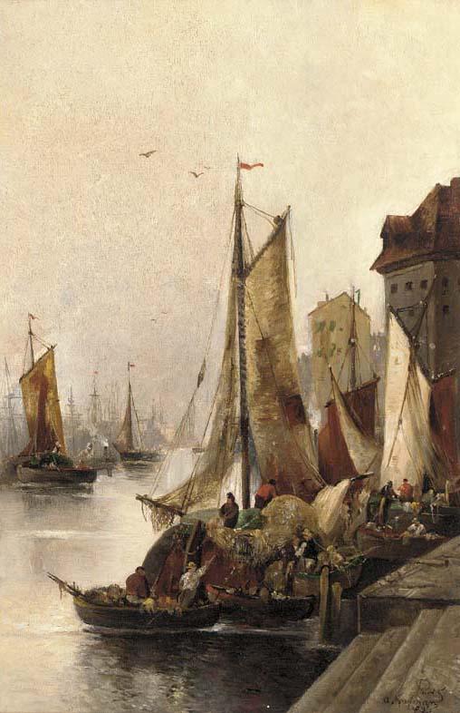 Adolf Kaufmann - Fishing boats in the harbour