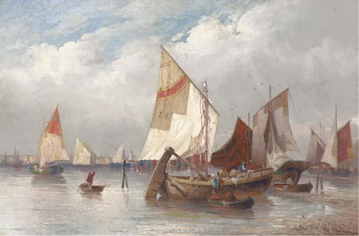 Adolf Kaufmann - Fishing Boats Moored In A Harbour