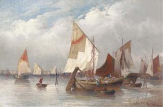 Adolf Kaufmann - Fishing Boats Moored In A Harbour