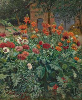 Adolf Lins - Bauerngarten mit blühendem Mohn.