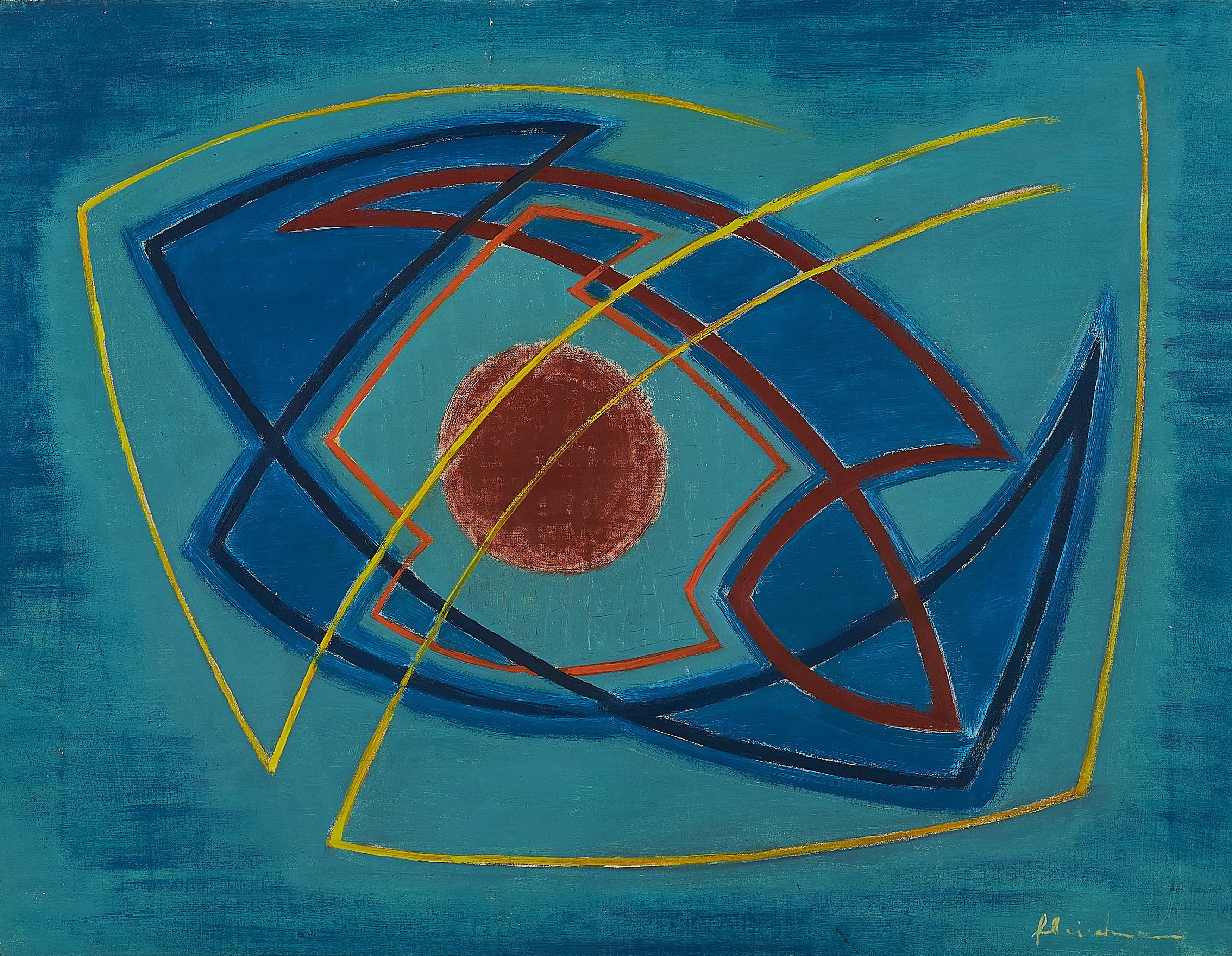 Adolf Richard Fleischmann - Ohne Titel (Komposition auf blauem Grund).