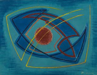 Adolf Richard Fleischmann - Ohne Titel (Komposition auf blauem Grund).