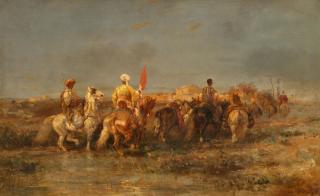 Adolf Schreyer - Berittene Orientalen vor einer Stadt