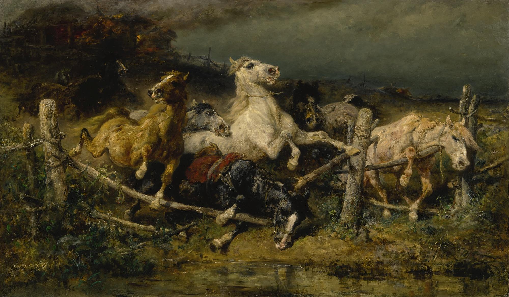 Adolf Schreyer - German Fleeing Wallachian Horses 